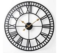 Heaven4you Large Premium Roman Numeral Wall Clock Open Face Decorative Metal Clock for Living Room, Kitchen, Bedrom - Silent - Ready to Hang with Hook & Instructions for Hands 60cm/23.6inch (Black)