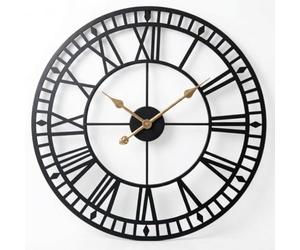 Heaven4you Large Premium Roman Numeral Wall Clock Open Face Decorative Metal Clock for Living Room, Kitchen, Bedrom - Silent - Ready to Hang with Hook & Instructions for Hands 60cm/23.6inch (Black)