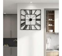 Heaven4you Large Premium Wall Clock Flat Roman Numerals Metal Indoor Big Round Open Face for Living Room Kitchen Bar - Silent - Ready to Hang with Hook & Instructions for Hands 60cm/23.6inch (Square)