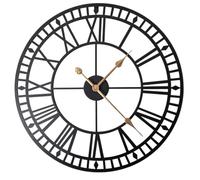 Heaven4you Large Roman Numeral Skeleton Wall Clock No-ticking 60cm/24 Inch Open Face Decorative Metal Clocks for Living Room, Kitchen, Bedrom or Office (Black)