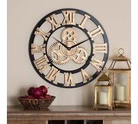 Heaven4you Large Roman Numeral Wall Clock Wood/Metal Open Face Round for Living Room Kitchen Bar Office (Gold, 45cm)