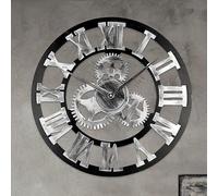 Heaven4you Large Roman Numeral Wall Clock Wood Open Face Round for Living Room Kitchen Bar Office (Silver, 60cm)