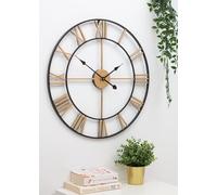 Heaven4you Large Skeleton Metal Roman Vintage Rustic Wall Clock Big Numerals Giant Open Round Face for Living Room Kitchen Bar Office Gold/Black (60cm)
