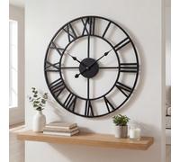 Heaven4you Large Wall Clock Roman Numerals Metal Indoor Big Round Open Face Black 60cm/23.6inch