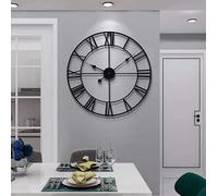 Heaven4you Large Wall Clock Roman Numerals Metal Indoor Big Round Open Face for Living Room Kitchen Bar Office Black 45cm