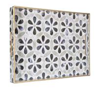 Heaven4you Luxury Elegant Decorative Rectangular Serving Tray with Handles - Gloss Finish, Gold Trim - For Coffee Table, Vanity, Kitchen or Ottoman - Multiple Designs 40x30x4cm (Black Floral)