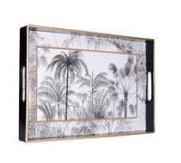 Heaven4you Luxury Elegant Decorative Rectangular Serving Tray with Handles - Gloss Finish, Gold Trim - For Coffee Table, Vanity, Kitchen or Ottoman - Multiple Colors & Designs 40x26x4cm (Tropical)