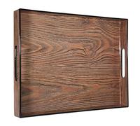 Heaven4you Luxury Elegant Decorative Rectangular Serving Tray with Handles - Gloss Finish, Gold Trim - For Coffee Table, Vanity, Kitchen or Ottoman - Multiple Designs 40x30x4cm (Rustic Wood)