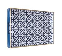 Heaven4you Luxury Elegant Decorative Rectangular Serving Tray with Handles - Gloss Finish, Gold Trim - For Coffee Table, Vanity, Kitchen or Ottoman - Multiple Colors & Designs 40x26x4cm (Navy)