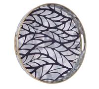 Heaven4you Luxury Elegant Decorative Serving Tray Round Shape Design with Gold Trim | Glossy Finish Organizer or Food Tray for Coffee Table or Dining 33cm x 4cm (Gray Mosaic)