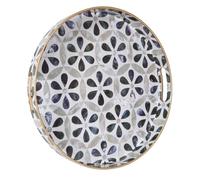 Heaven4you Luxury Elegant Decorative Serving Tray Round Shape Design with Gold Trim | Glossy Finish Organizer or Food Tray for Coffee Table or Dining 33cm x 4cm (Black Floral)