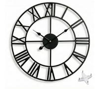Heaven4you Medium Premium Wall Clock Roman Numerals Metal Indoor Round Open Face Black for Kitchen Hall Bathroom - Silent - Ready to Hang with Hook & Instructions for Hands 47cm/18.5inch