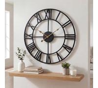 Heaven4you Medium Wall Clock Roman Numerals Metal Indoor Round Open Face for Living Room Kitchen Bar Office - Silent - Ready to Hang with Hook & Instructions for Hands 47cm/18.5inch