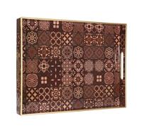 Heaven4you Moroccan Serving Tray 40x30cm Mosaic Gold Handles Decorative