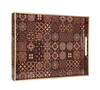 Heaven4you Mosaic Decorative Serving Tray Rectangular Shape with Golden Edge and Handles Elegant Organizer or Food Tray for Kitchen, Coffee Table or Entertaining (Moroccan)