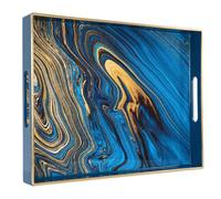 Heaven4you Navy Blue Marble Serving Tray 40x30cm Gold Trim Handles Large