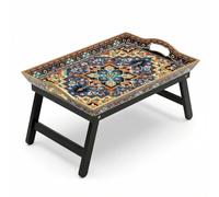 Heaven4you Premium Foldable Bed Tray Table with Legs - Breakfast in Bed Serving Tray, Laptop Desk for Bed & Sofa, Wooden Folding Bed Table with Handles, 47cm × 32cm (Multicolor)