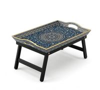 Heaven4you Premium Foldable Bed Tray Table with Legs - Breakfast in Bed Serving Tray, Laptop Desk for Bed & Sofa, Wooden Folding Bed Table with Handles, 47cm × 32cm (Navy Blue & Gold)