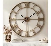 Heaven4you Premium Medium Skeleton Metal Vintage Rustic Wall Clock Roman Numerals, Brushed Finish for Kitchen- Silent - Ready to Hang with Hook & Instructions for Hands 47cm/18.5inch