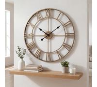 Heaven4you Premium Skeleton Metal Vintage Rustic Wall Clock Roman Numerals, Brushed Finish for Kitchen, Living Room- Silent - Ready to Hang with Hook & Instructions for Hands Gold Bronze (47cm)