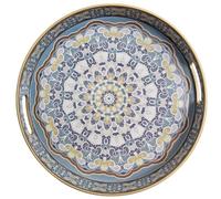 Heaven4you Round Decorative Serving Tray with Mother-of-Pearl Leaf Mosaic Design with Gold Trim | Glossy Finish Organizer or Food Tray for Coffee Table or Dining (Mandala)
