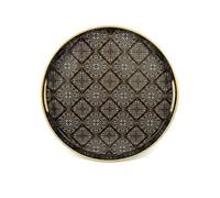 Heaven4you Round Decorative Serving Tray with Mother-of-Pearl Leaf Mosaic Design with Gold Trim | Glossy Finish Organizer or Food Tray for Coffee Table or Dining (Brown)