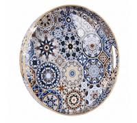 Heaven4you Round Serving Tray 33cm Mosaic Moroccan Gold Trim Handles Boho