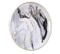 Heaven4you Round Serving Tray 33cm White Marble Gold Trim Handles Circular