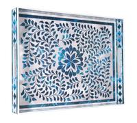 Heaven4you Serving Tray 40x30cm Blue Floral Pearl Effect Gold Trim Gloss | 40x30cm, gloss finish with gold trim and cut-out handles. Wipe-clean, food-safe. Breakfast in bed, coffee table, ottoman