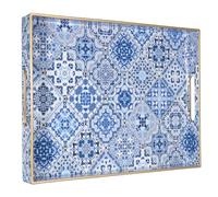 Heaven4you Serving Tray 40x30cm Mosaic Pattern Gold Handles Decorative