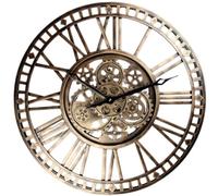 Heaven4you Vintage Roman Numeral Gear Wall Clock - 60cm/24inch Large Industrial Metal Clock with Moving Gears and Antique Bronze Finish for Living Room, Loft, Office or Steampunk Home Decor