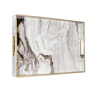 Heaven4you White Marble Serving Tray 40x26cm Gold Trim Handles Ottoman
