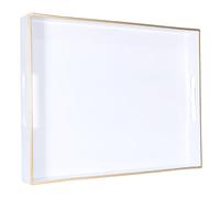 Heaven4you White Serving Tray 40x30cm Gloss Gold Trim Handles Decorative
