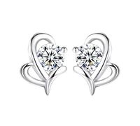 HEAVENIFY 925 Sterling Silver Stud Earrings with Heart Crystals Sparkling Cubic Zirconia Stones, Stylish and Timeless Jewelry