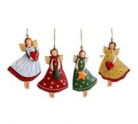 Heavenly 4.73" Painted Wood Angel Ornaments - for Christmas Tree Decoration, Retro Holiday Crafts Home Living Room Bedroom Party Festive Decor (4 Pcs)