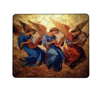 Heavenly Angelic Harmony Mouse Pad, Golden Vintage Harp Playing Angels, Non-Slip Washable Gaming Mouse Pad for Home and Office, Elegant Religious Decor Square 8x10 Inch