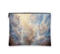 Heavenly Angels Makeup Bag, Ethereal Cloudscape Cosmetic Travel Pouch for Women, Portable Small Zip Organizer, Spiritual Gift Toiletry Bag for All Occasions, Blue, 7x9 Inch, Angels