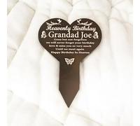 Heavenly Birthday Grave Marker Personalised Garden Loving Memory Mum Dad Family Plaques With Custom Text, Gardens Ground Stake Or Grave Ornaments - Acrylic, Waterproof and Hard Wearing.
