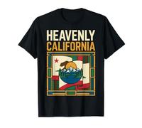 Heavenly California Flag Mountain Lake Vintage Travel Art T-Shirt