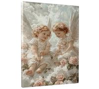 Heavenly Cherub Canvas Wall Art, Soft Pastel Angel Prints, Vintage Style Home Aesthetic Decor For Living Room, Bedroom, Gift for Baby Shower 16x20 Inch
