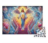 Heavenly Christ 1000 Piece Jigsaw Puzzle Set Thick Cardboard Recycled Material for Adults All Ages Jesus Stairway Heaven Art Home Decor Wall Art Brain Challenge Puzzle Game 52x38cm/1000pcs