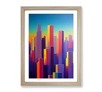 Heavenly City Skyline Abstract Framed Print | A3 Oak Framed Wall Art | Ready to Hang | Abstract Cityscape Picture | Living Room Bedroom Lounge Office