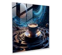 Heavenly Coffee Surreal Glass Print - Coffee, Sky Coffee Surreal Glass Print, Blue Bodies, Art Glass, 71cm x 71cm