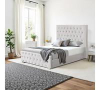 Heavenly Comfort 5FT King Ottoman Bed - Charlie Silver Plush Velvet Frame with Gas Lift Storage & Floor-Standing Chesterfield Headboard Bed Time UK Silver Double