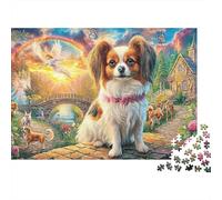 Heavenly Dog Scene 1000 Piece Smooth Edge Finish Papillon & Angel Display Worthy Design Rainy Day Activity Home Decor Vintage Inspired 70x50cm/1000pcs