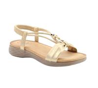Heavenly Feet Chime Womens Embellished T Bar Comfort Sandals for Women, Metalwork Detail, Elasticated Back Strap, Cushioned Footbed, Vegan Friendly Ladies Sandals, Gold Size 39 UK 6