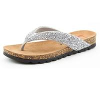 Heavenly Feet Crocus Sparkly Glitter Flip Flop Sandals Vegan Cork Footbed Comfort Slider (Silver, UK Footwear Size System, Adult, Women, Numeric, Medium, 7)