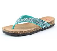 Heavenly Feet Crocus Sparkly Glitter Flip Flop Sandals Vegan Cork Footbed Comfort Slider (Turquoise, UK Footwear Size System, Adult, Women, Numeric, Medium, 5)