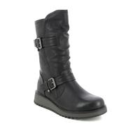 Heavenly Feet Hannah4 Ladies Mid Calf Boots - Vegan Friendly Womens Casual Boots with Twin Buckle Straps, Side Zip & Memory Foam Insole, Comfortable Low Wedge Boots for Women, Black Size 5