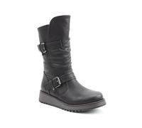 Heavenly Feet Hannah4 Ladies Mid Calf Boots - Vegan Friendly Womens Casual Boots with Twin Buckle Straps, Side Zip & Memory Foam Insole, Comfortable Low Wedge Boots for Women, Black Size 6